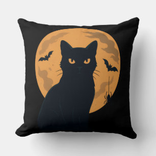 Spooky Black Cat Silhouette Halloween Gothic Cat Kussen