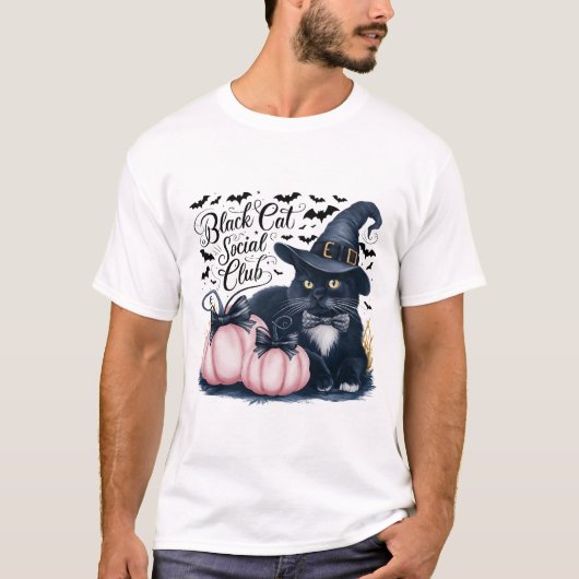Spooky Black Cat Social Club T-shirt (Voorkant)