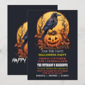 Spooky Black Crow Halloween Feestuitnodigingen Kaart (Voorkant / Achterkant)