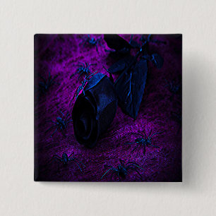 Spooky Black Material Roos, Black Spiers Vierkante Button 5,1 Cm