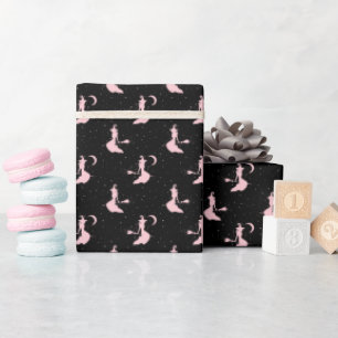 Spooky Black & Pink Witch Wrapping Paper Roll Cadeaupapier