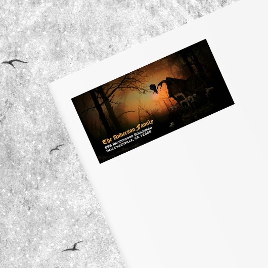 Spooky Black Raven Halloween Retouradres Etiket