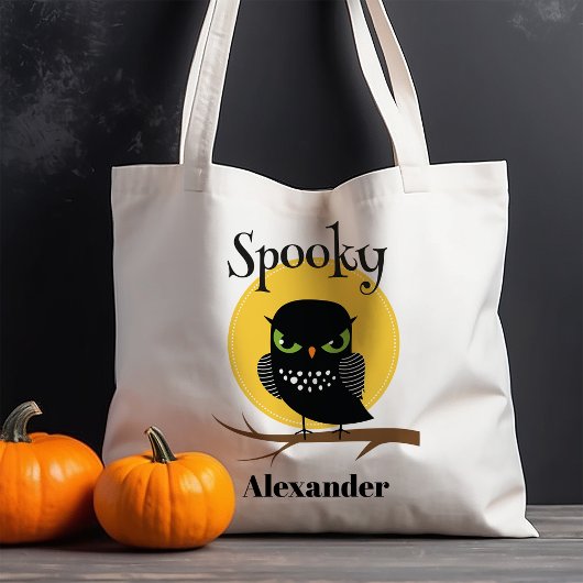 Spooky Black Uil Gepersonaliseerde Halloween Tote Bag