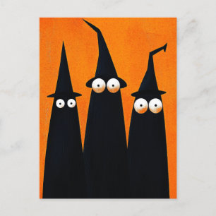 Spooky Black Witches Quirky Halloween Briefkaart