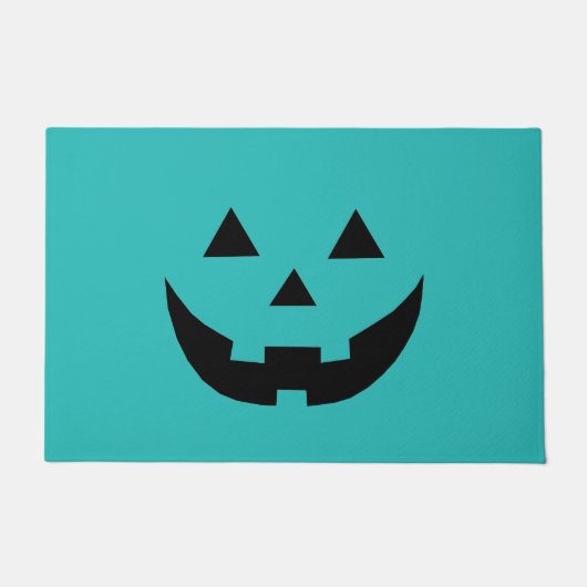 Spooky blauwgroen Jack o lantaarn pompoen plezier  Deurmat (Voorkant)