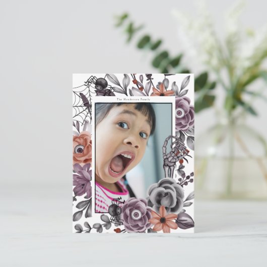 Spooky Bloemen Halloween Verjaardagsfeest Foto Briefkaart (Staand voorkant)