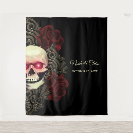 Spooky bloemendonkere humeurige gotische schedel H Wandkleed (Voorkant)