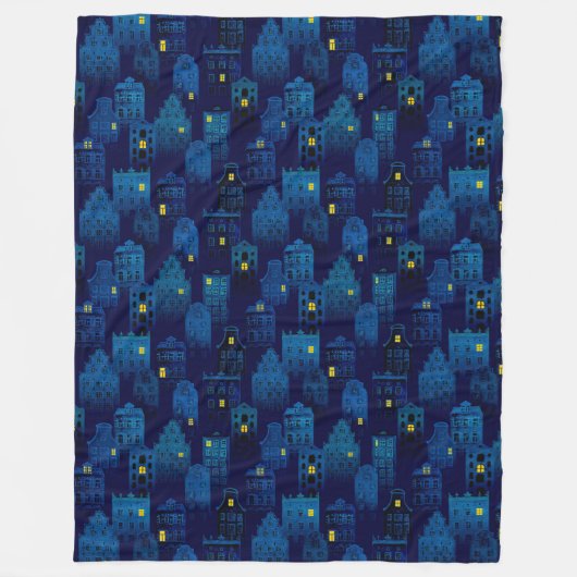 SPOOKY BLUE HALLOWEEN CITYSCAPE FLEECE DEKEN (Voorkant)