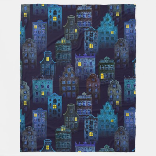 SPOOKY BLUE HALLOWEEN CITYSCAPE FLEECE DEKEN (Voorkant)