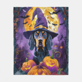 Spooky Bluetick Coonhound Halloween Witch Pumpkin Fleece Deken (Voorkant)