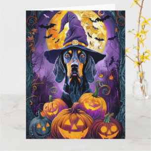 Spooky Bluetick Coonhound Halloween Witch Pumpkin Kaart
