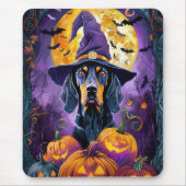 Spooky Bluetick Coonhound Halloween Witch Pumpkin Muismat (Voorkant)