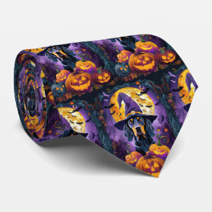 Spooky Bluetick Coonhound Halloween Witch Pumpkin Stropdas
