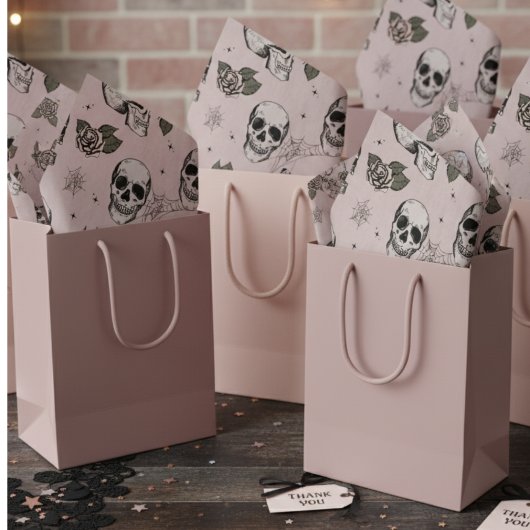 Spooky Blush Roze Bloemen Kleine Schedel Halloween Tissuepapier