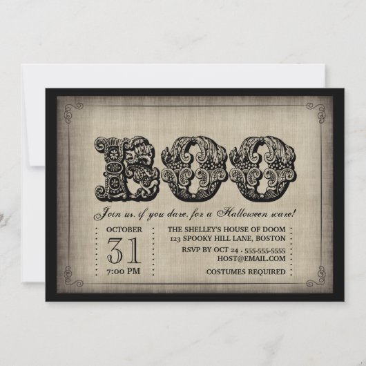 Spooky BOO Gothic Halloween Party Invitation Kaart (Voorkant)