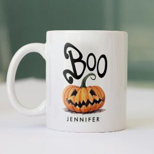 Spooky Boo Sinaasappel Zwart Halloween Pompoen Naa Tweekleurige Koffiemok