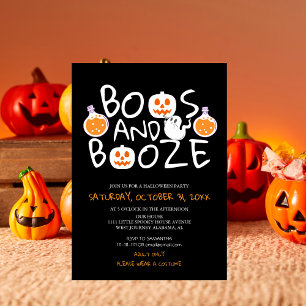 Spooky Boos en Booze Black Adult Halloween Party Kaart