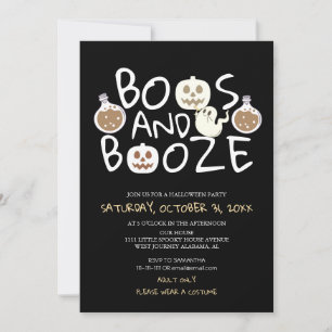 Spooky Boos en Booze Black Adult Halloween Party Kaart