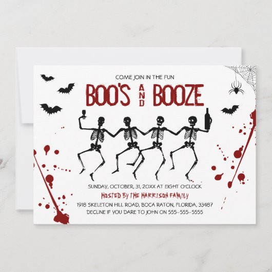 Spooky Boo's en Booze Halloween Feestuitnodiging Kaart (Voorkant)