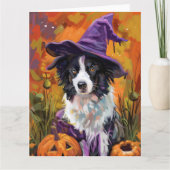 Spooky Border Collie Halloween heks en pompoen Kaart (Voorkant)