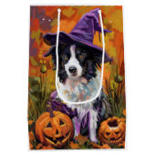 Spooky Border Collie Halloween heks en pompoen Medium Cadeauzakje (Achterkant)