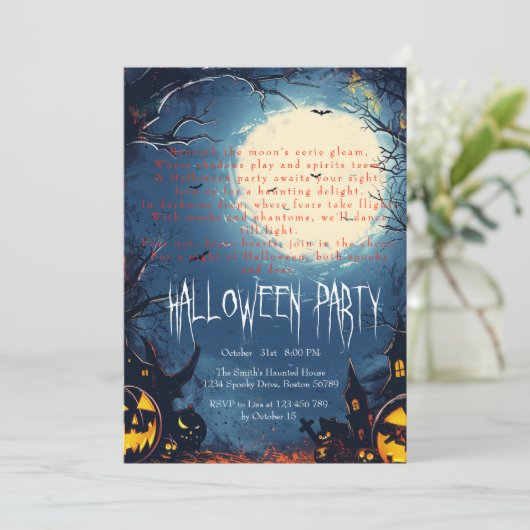 Spooky Bos en Pompoenen Blauw Halloween Kaart (Staand voorkant)