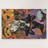 Spooky Boston Terrier Halloween heks en pompoen Legpuzzel (Horizontaal)
