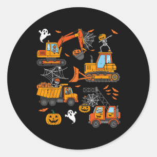 Spooky Bouw Trucks Peuter Jongens Halloween Ronde Sticker