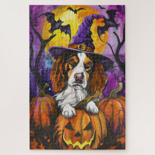 Spooky Brittany Spaniel Halloween Witch Pumpkin Legpuzzel