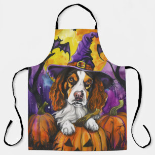 Spooky Brittany Spaniel Halloween Witch Pumpkin Schort