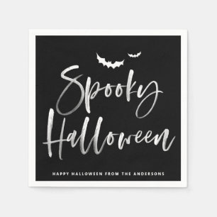 Spooky Brush Lettering Black Halloween Party Servet