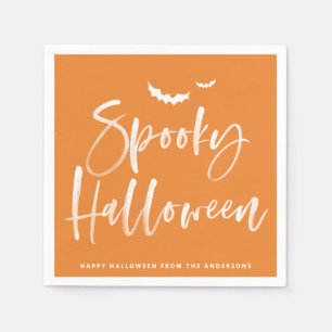 Spooky Brush Lettering Oranje Halloween Party Servet