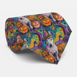 Spooky Bull Terrier Halloween heks en pompoen Stropdas