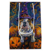 Spooky Bulldog Halloween heks en pompoen Medium Cadeauzakje (Achterkant)