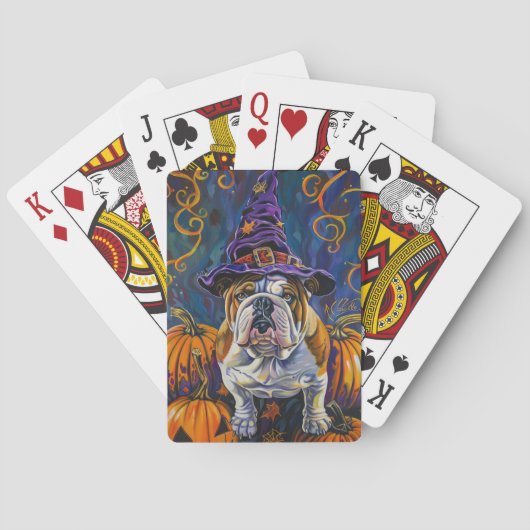 Spooky Bulldog Halloween heks en pompoen Pokerkaarten (Achterkant)