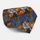 Spooky Bulldog Halloween heks en pompoen Stropdas (Opgerold)