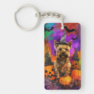 Spooky Cairn Terrier Hond Halloween Heksenpompoen Sleutelhanger