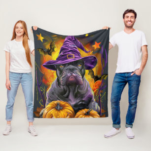 Spooky Cane Corso Hond Halloween Heks en Pompoen Fleece Deken