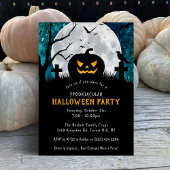 Spooky Carved Pumpkin Graveyard Halloween Party Kaart