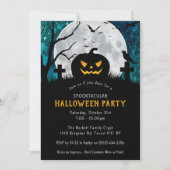 Spooky Carved Pumpkin Graveyard Halloween Party Kaart (Voorkant)