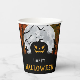 Spooky Carved Pumpkin Graveyard Halloween Party Papieren Bekers