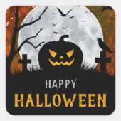 Spooky Carved Pumpkin Graveyard Halloween Party Vierkante Sticker (Voorkant)