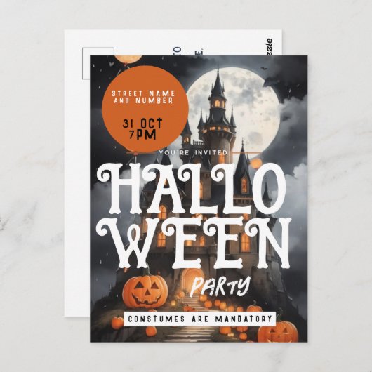 Spooky Castle Clouds Halloween Party uitnodiging (Voorkant / Achterkant)