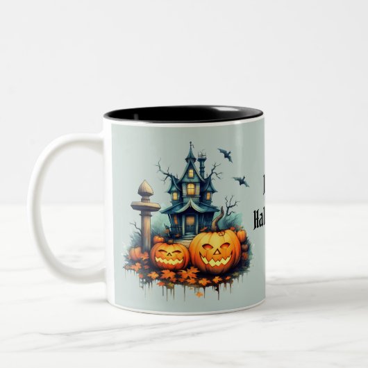 Spooky Castle Happy Halloween Tweekleurige Koffiemok (Links)