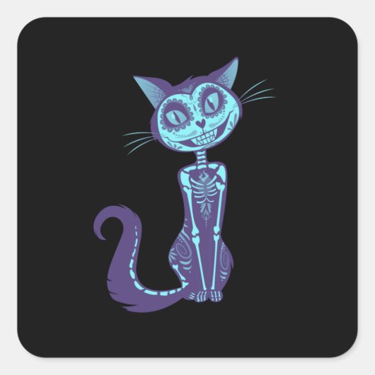 Spooky Cat Blue - Spooky Halloween Vierkante Sticker (Voorkant)