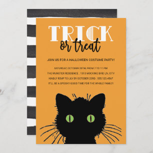 Spooky Cat Halloween Party Invitation Kaart