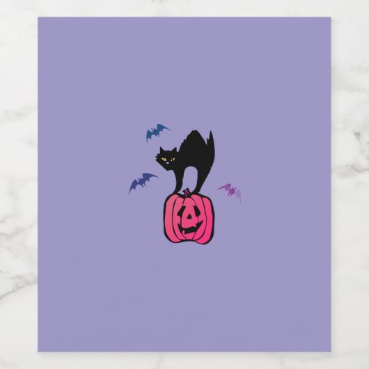 Spooky Cat Halloween Pumpkin Pop Art Wijn Etiket (Enkel label)