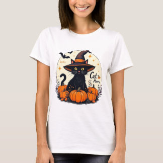 Spooky Cat Mom Halloween T-Shirt – Cute Black Cat 