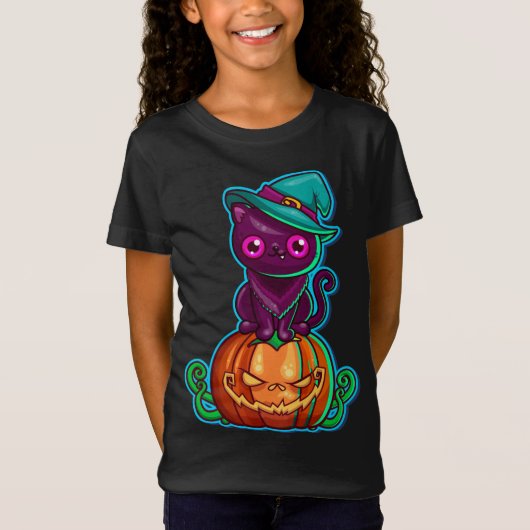 Spooky Cat op een pompoen Halloween | Shirts (Voorkant)