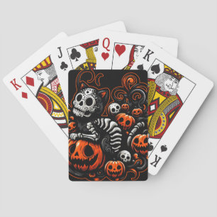 Spooky Cat & Pumpkins Pokerkaarten